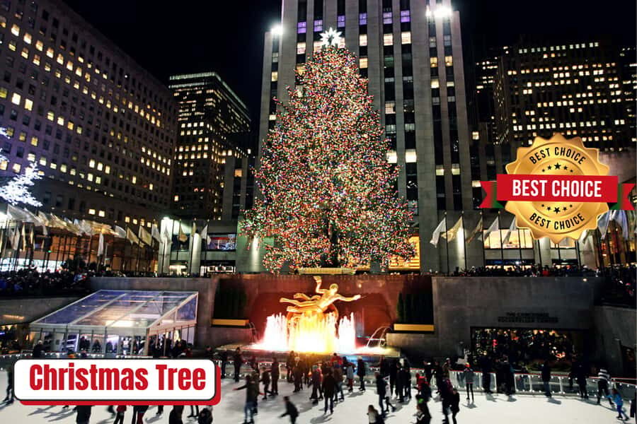 NYC: Jingle Bell Joyride Holiday Tour - Rockefeller Center Christmas tree and ice rink area